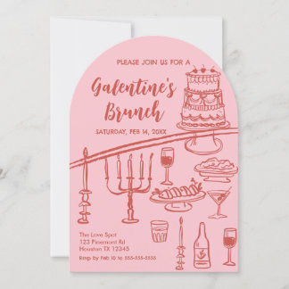 Galentine Brunch red & pink Party Invitation Einladung