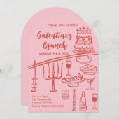 Galentine Brunch red & pink Party Invitation Einladung (Vorne/Hinten)