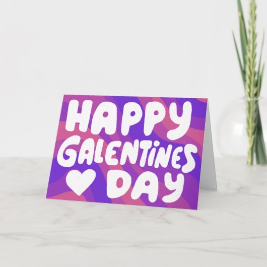 Galentine Bubble Letters Lila Groovy Retro Karte (Vorderseite)