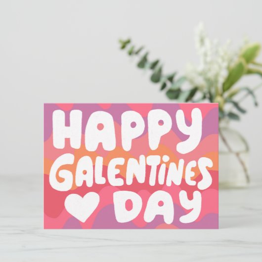 Galentine Bubble Letters Pink Retro Digital Karte (Stehend Vorderseite)