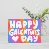Galentine BubbleLetters Rainbow Groovy Retro eCard Karte (Stehend Vorderseite)