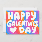Galentine BubbleLetters Rainbow Groovy Retro eCard Karte (Vorderseite)
