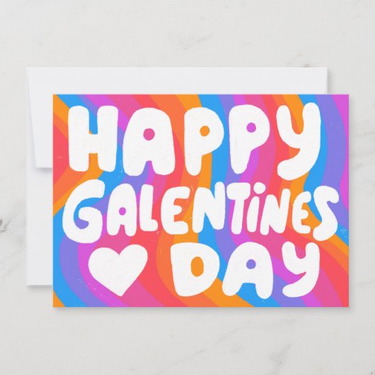 Galentine BubbleLetters Rainbow Groovy Retro eCard Karte (Vorderseite)