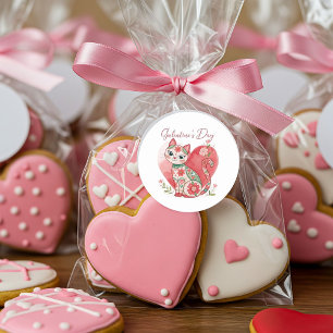 Galentine Day Cat Runder Aufkleber