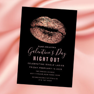 Galentine Day Party Rose Gold Lips Einladung