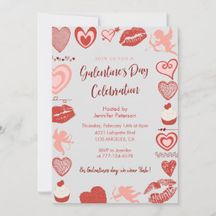 Galentine-Einladung rosa und rote Brunch-Herzen  Einladung