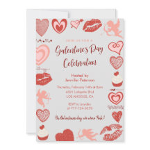 Galentine-Einladung rosa und rote Brunch-Herzen