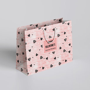 Galentine-Geschenktasche Pinke schwarze Herzen Lie Große Geschenktüte