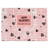 Galentine Gift Bag Pink Black Hearts Love Letterin Große Geschenktüte (Vorderseite)