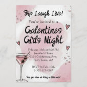 Galentine Girls Night Out Martini Pink and Black Einladung (Vorderseite)