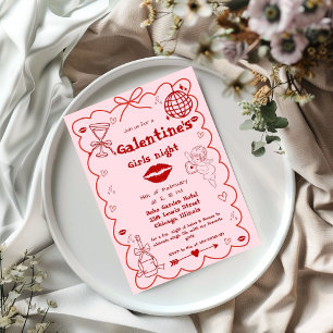 Galentine Handgezeichnete Valentine Girls Night Pa Feiertagskarte