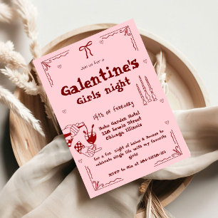 Galentine Handgezeichnete Valentine Mädchen Nachtp Feiertagskarte