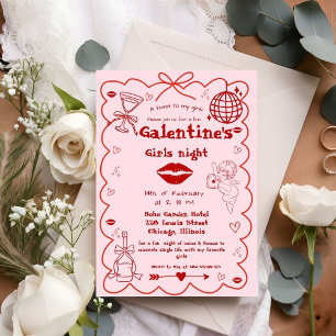 Galentine Handgezeichnete Valentins-Girls-Night-Pa Feiertagskarte
