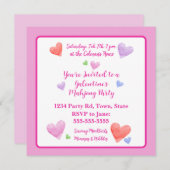 Galentine Mahjong Party Watercolor Hearts Sq (Vorne/Hinten)