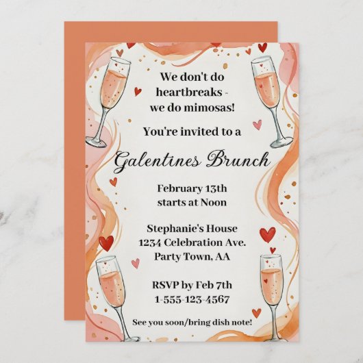 Galentine Mimosa Drink Brunch Party Invite  Einladung (Vorne/Hinten)