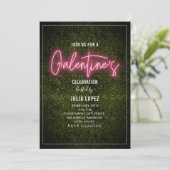 Galentine Neon Script Boxwood Valentine Party Einladung (Stehend Vorderseite)