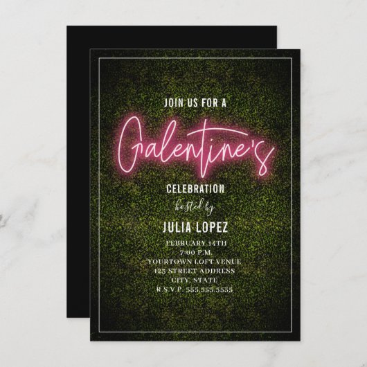 Galentine Neon Script Boxwood Valentine Party Save The Date (Vorne/Hinten)