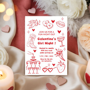 Galentine-Party, Nacht zum Valentinstag Doodle Einladung