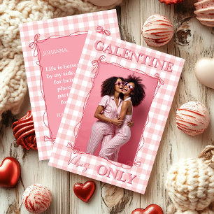 Galentine’s Day Beste Freundin Rosa Gingham-Foto Feiertagskarte