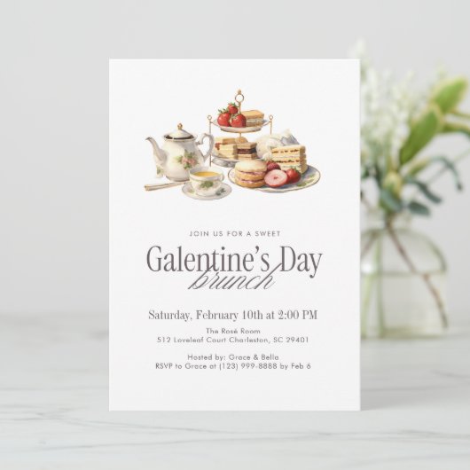 Galentine’s Day Brunch Einladung (Stehend Vorderseite)