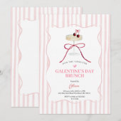 Galentine’s Day Brunch Invitation | Pink Stripe Einladung (Vorne/Hinten)