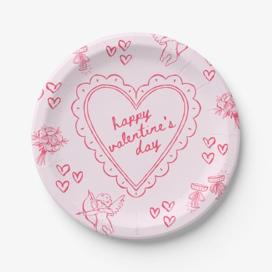 Galentine’s Day Valentine Girly Pink Pappteller (Vorderseite)