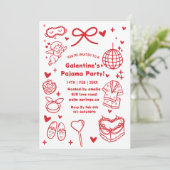 Galentine’s Pajama, Night Valentine Hand Drawn Einladung (Stehend Vorderseite)