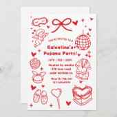 Galentine’s Pajama, Night Valentine Hand Drawn Einladung (Vorne/Hinten)