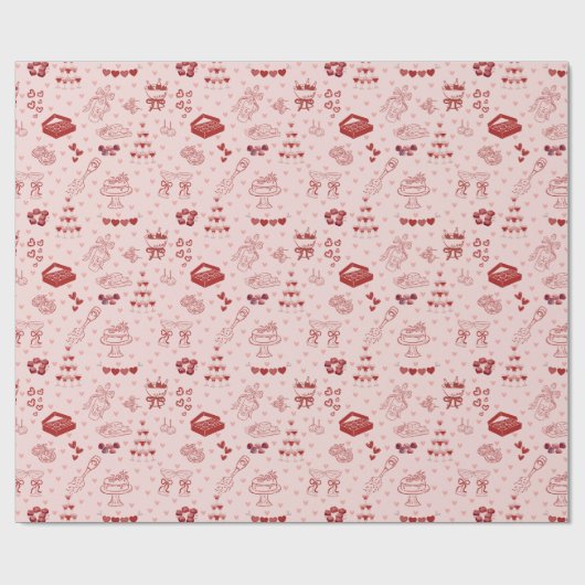 Galentine’s Party Doodle Pattern Geschenkpapier (Flach)