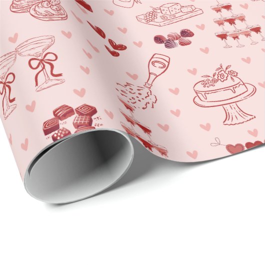 Galentine’s Party Doodle Pattern Geschenkpapier (Rolleneckpunkt)
