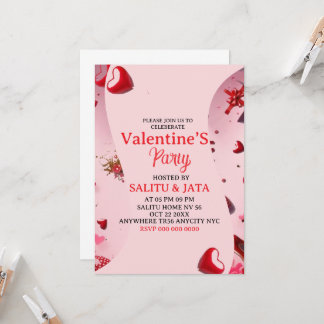 Galentine’s-Party-Einladung, Rosa Herz & Schleife Einladung