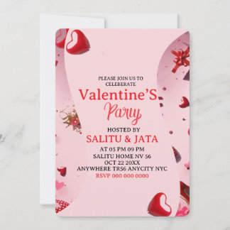 Galentine’s-Party-Einladung, Rosa Herz & Schleife Einladung