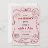Galentine’s Party Invitation Printable, Pink & Red Einladung (Vorderseite)