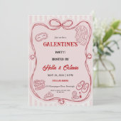 Galentine’s Party Invitation Printable, Pink & Red Einladung (Stehend Vorderseite)