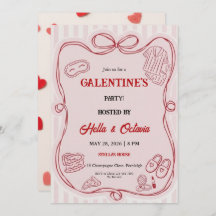 Galentine’s Party Invitation Printable, Pink & Red