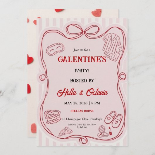 Galentine’s Party Invitation Printable, Pink & Red Einladung (Vorne/Hinten)