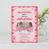 Galentine’s Party Invitation Printable, Pink & Red Einladung (Stehend Vorderseite)