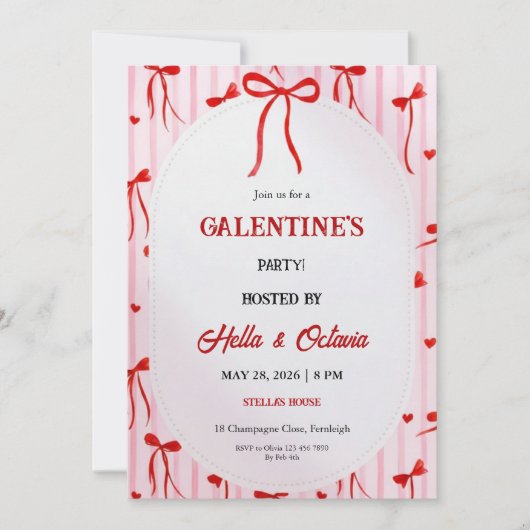 Galentine’s Party Invitation Printable, Pink & Red Einladung (Vorderseite)