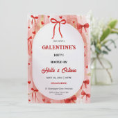 Galentine’s Party Invitation Printable, Pink & Red Einladung (Stehend Vorderseite)