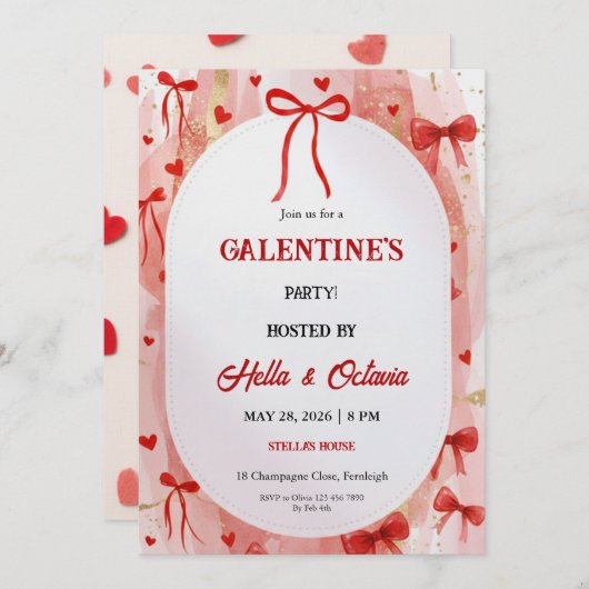Galentine’s Party Invitation Printable, Pink & Red Einladung (Vorne/Hinten)