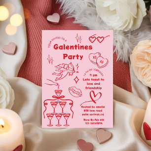 Galentine’s-Party, Mädchen Galentine’s Handgezeich Einladung