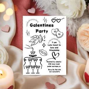 Galentine’s-Party, Mädchen Galentine’s Handgezeich Einladung