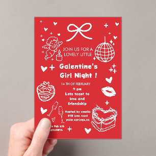Galentine’s Party, Nacht Valentinstag Handgezeichn Acryleinladungen