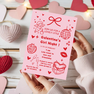 Galentine’s Party, Nacht Valentinstag Handgezeichn Einladung