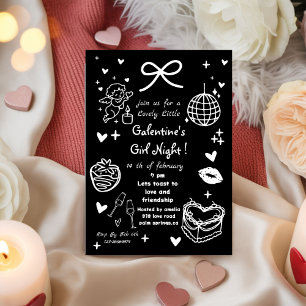 Galentine’s Party, Nacht Valentinstag Handgezeichn Einladung