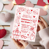 Galentine’s Party, Night Valentine Hand Drawn Einladung