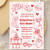 Galentine’s Party, Night Valentine Hand Drawn Einladung