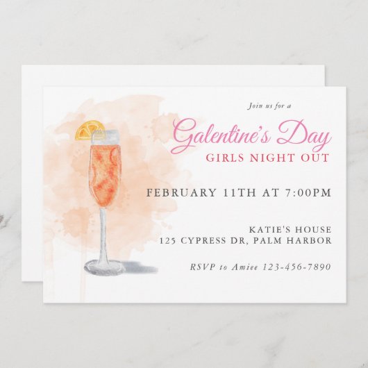 Galentiner Aquarelltränke Einladung (Vorne/Hinten)