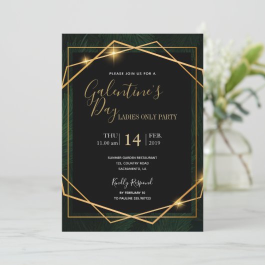 Galentiner Day Glam Party tropisch Einladung (Stehend Vorderseite)