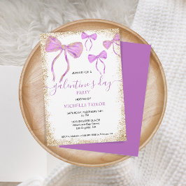 Galentiner Day Party Glitzer Gold Lila Bows Einladung